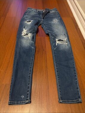 American Eagle Outfitters Dark Blue Ripped Skinny Jeans